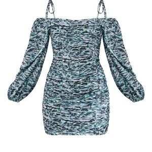 Bardot Tie Strap Ruched Bodycon Dress